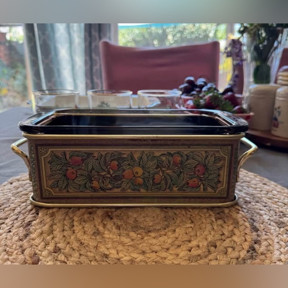 Vintage 213 Pyrex Fireside Loaf Pan W/Metal Carrier in Amber Harvest 10”